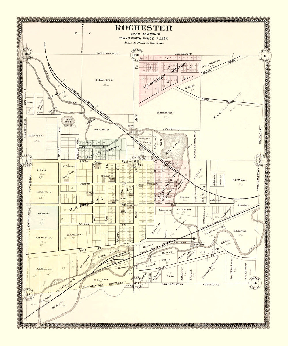 Vintage Map of Rochester, Michigan 1896 print style example
