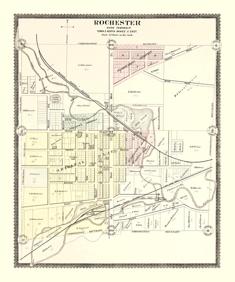 Size comparison using Vintage Map of Rochester, Michigan 1896