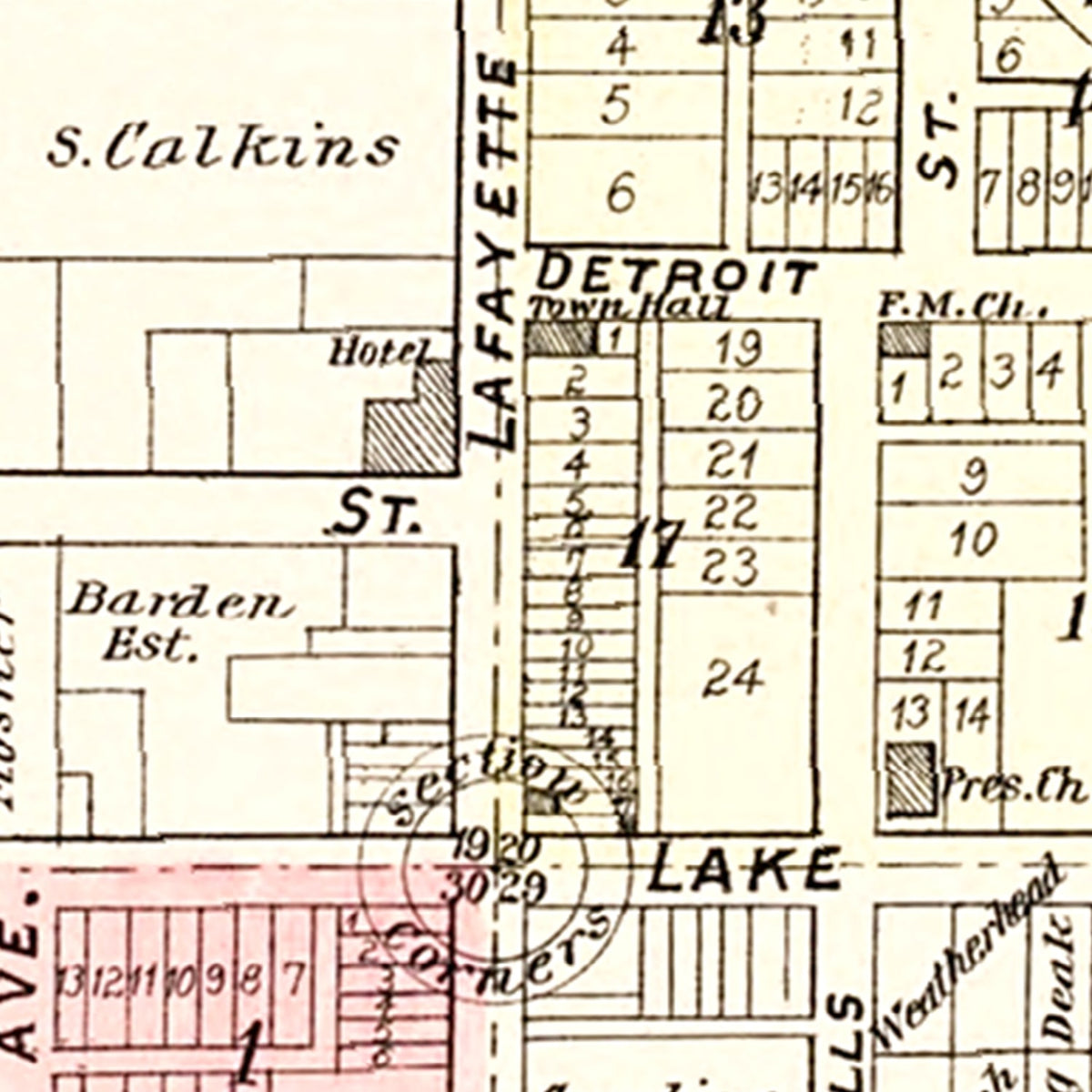 Restored historic details from the 1896 city map of South Lyon, Michigan