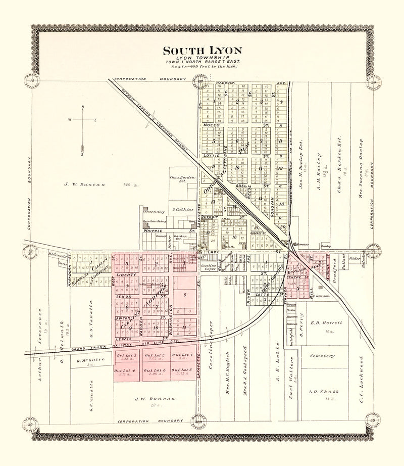 Size comparison using Vintage Map of South Lyon, Michigan 1896