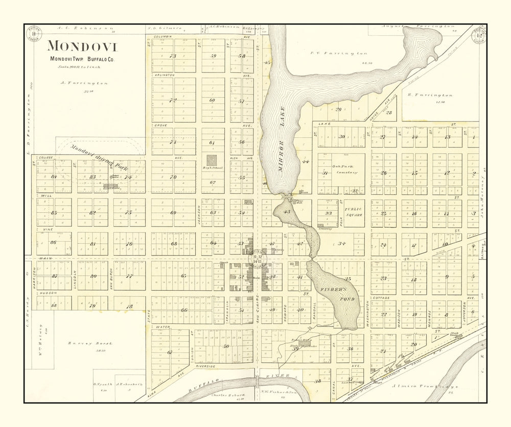 Vintage Map of Mondovi, Wisconsin 1896 print style example