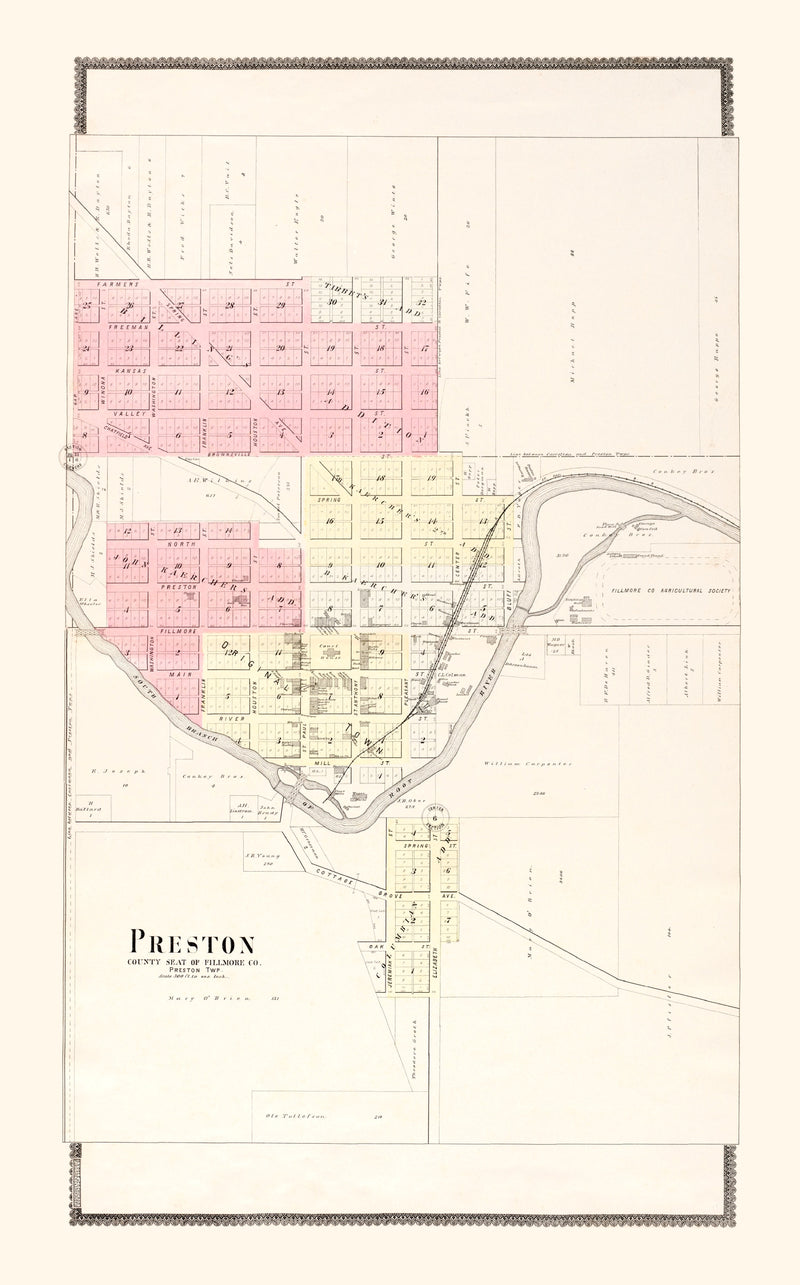 Size comparison using Vintage Map of Preston, Minnesota 1896