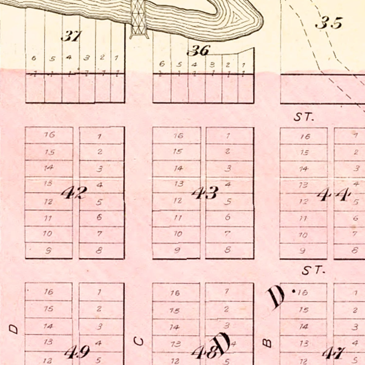 Restored historic details from the 1896 city map of Lanesboro, Minnesota
