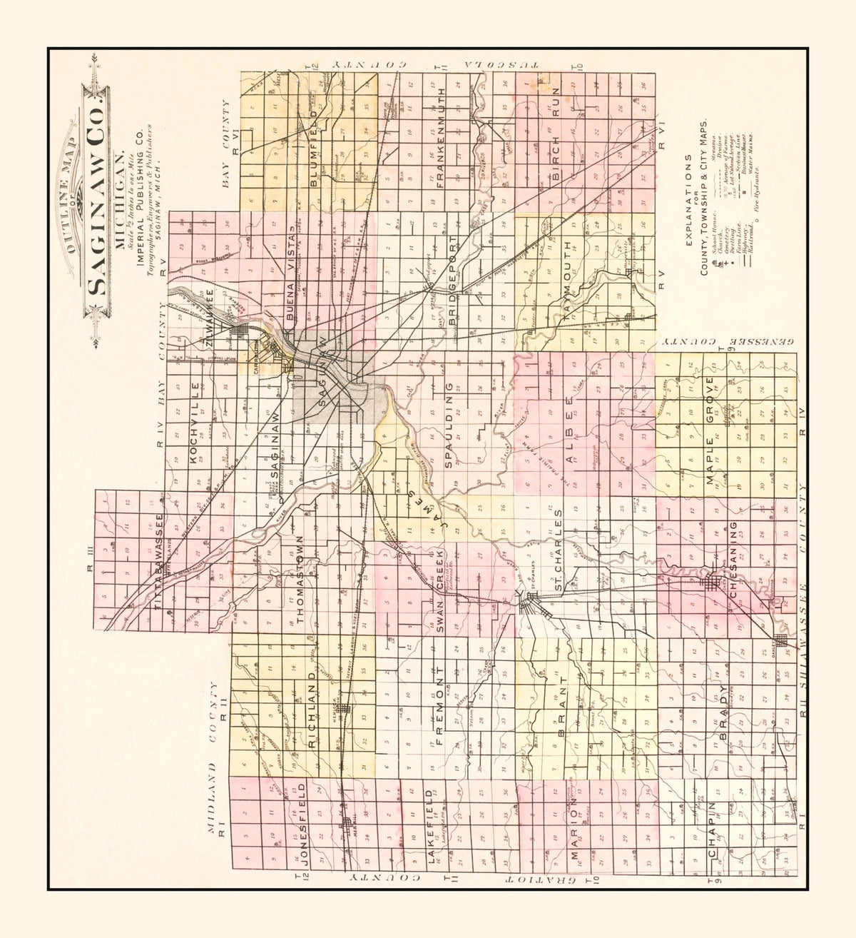 Preview of Vintage Map of Saginaw County, Michigan 1896