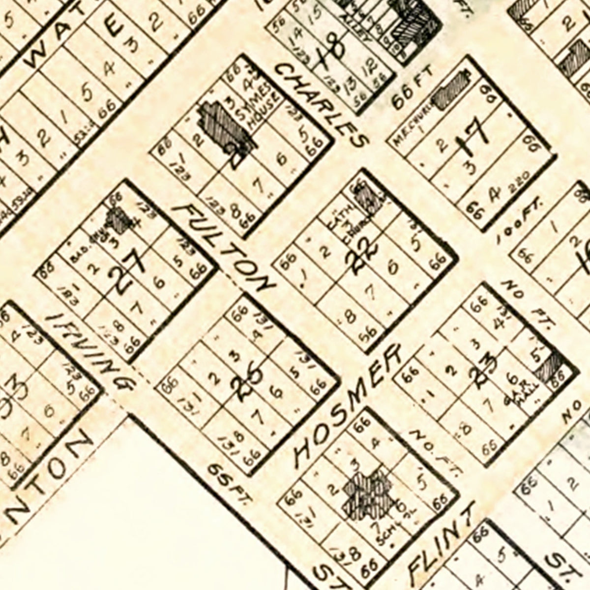 Restored historic details from the 1896 city map of Saint Charles, Michigan