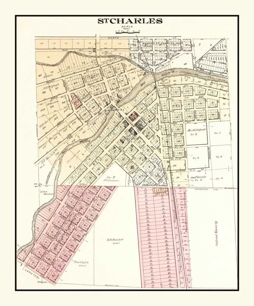 Vintage Map of Saint Charles, Michigan 1896 print style example