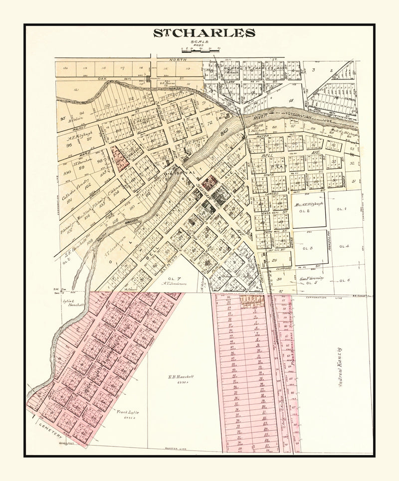 Size comparison using Vintage Map of Saint Charles, Michigan 1896