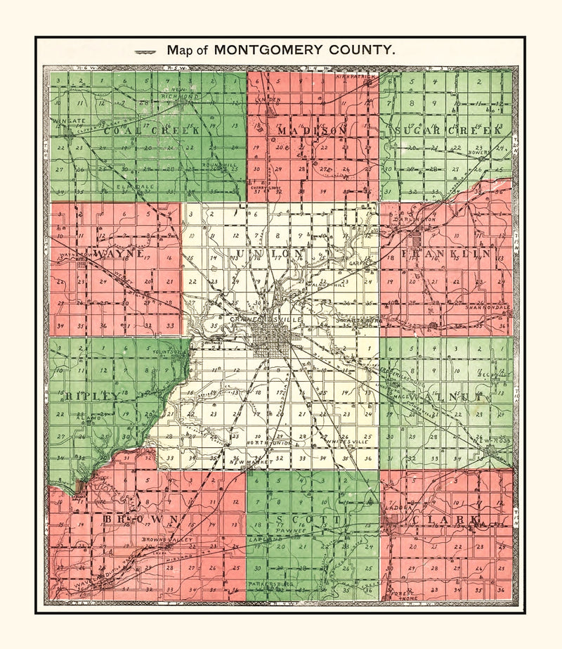 Size comparison using Vintage Map of Montgomery County, Indiana 1898