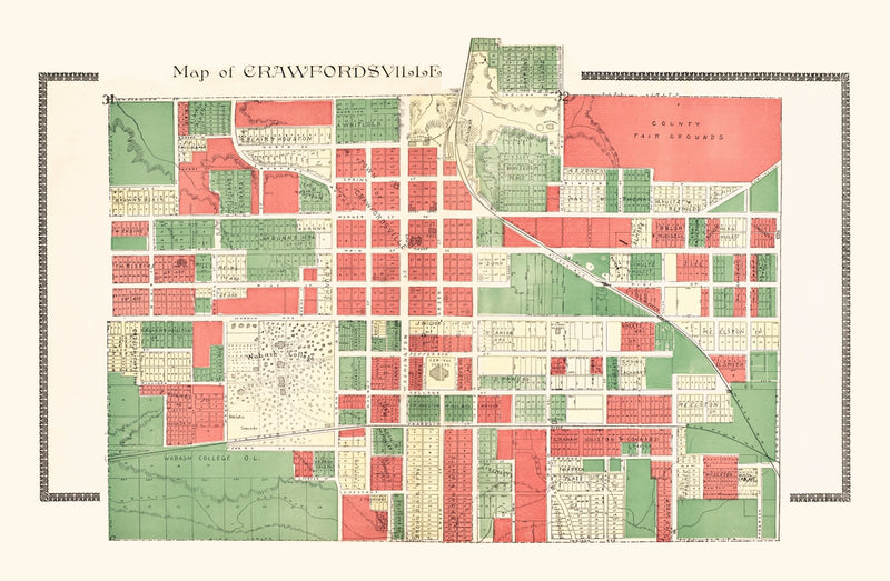 Size comparison using Vintage Map of Crawfordsville, Indiana 1898