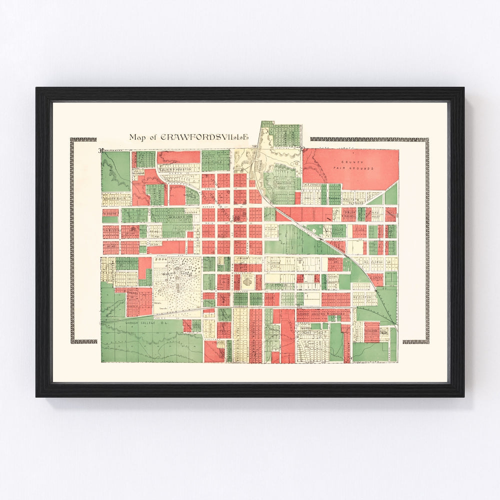 Crawfordsville Vintage Map 1898