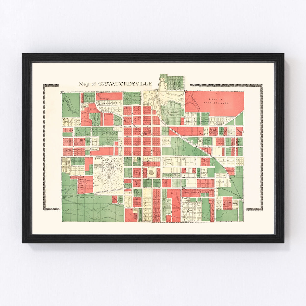 Crawfordsville Vintage Map 1898