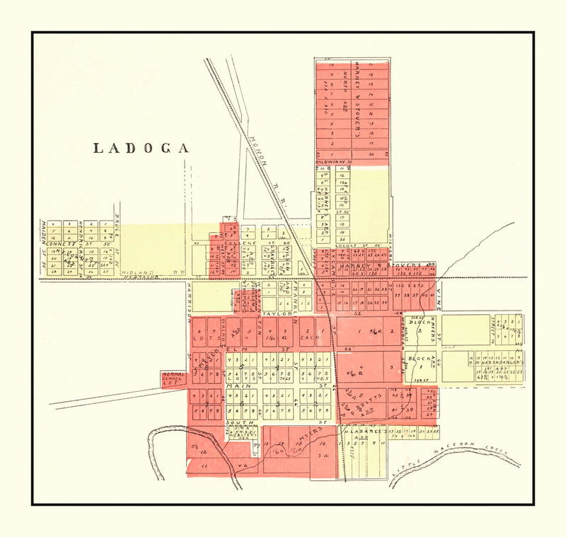 Size comparison using Vintage Map of Ladoga, Indiana 1898