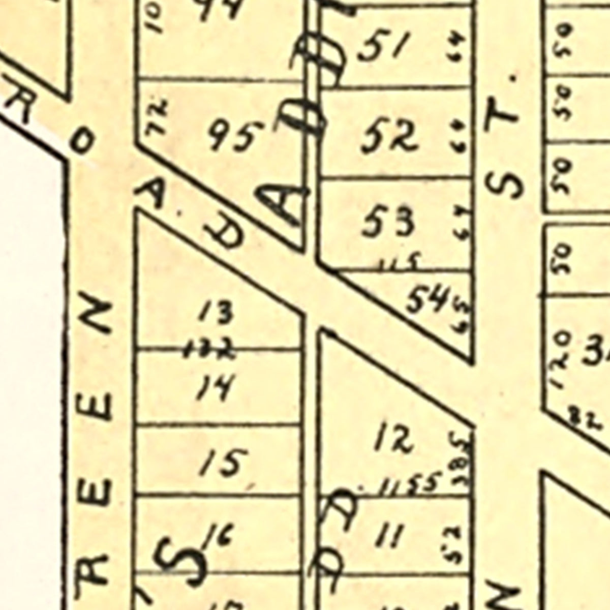Restored historic details from the 1898 city map of New Ross, Indiana