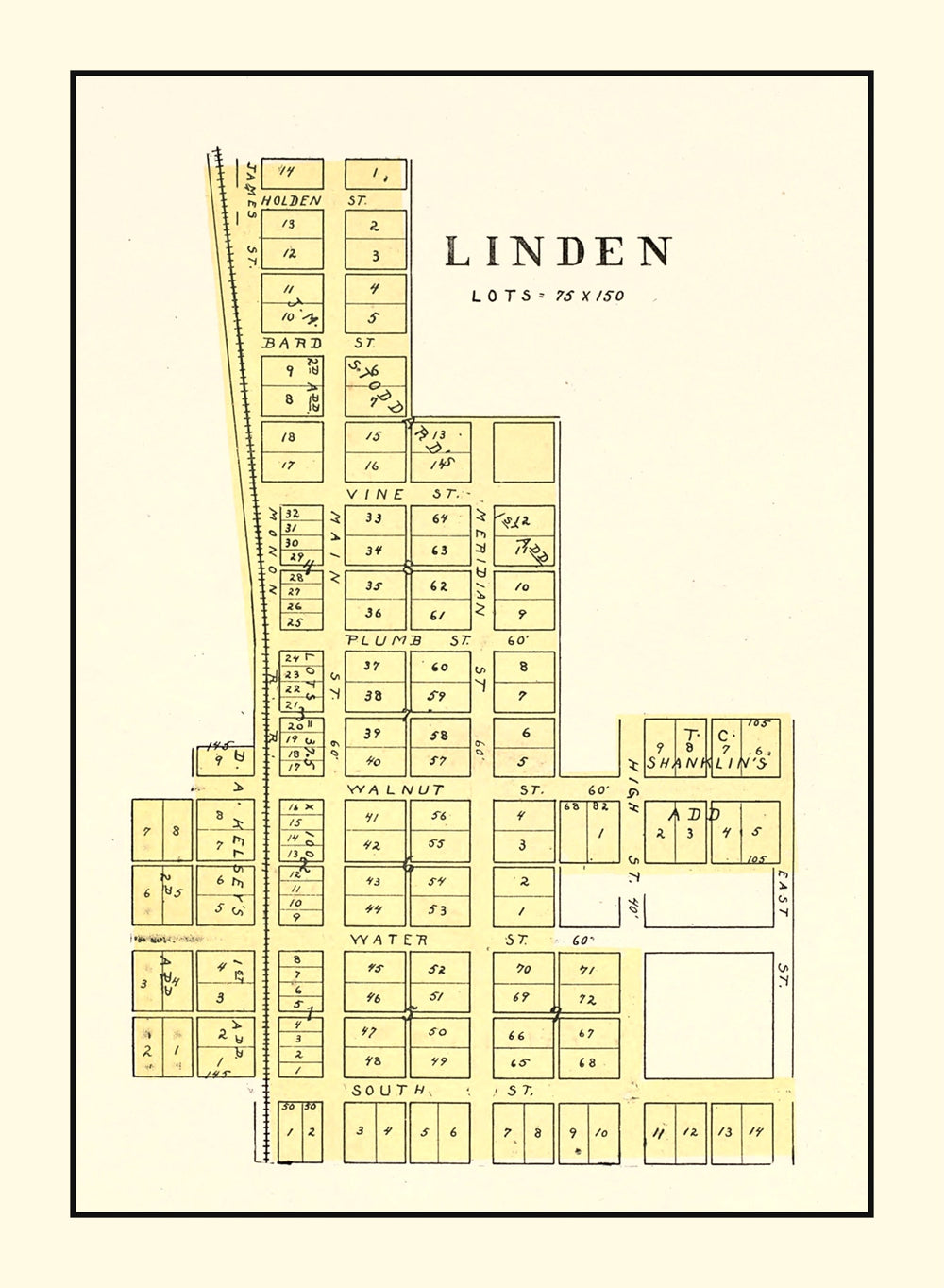 Vintage Map of Linden, Indiana 1898 print style example