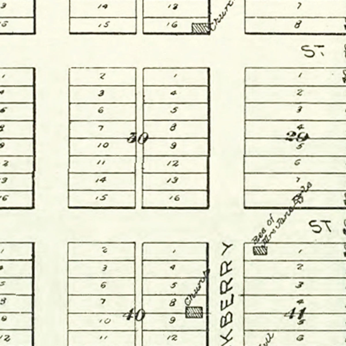 Restored historic details from the 1898 city map of Amazonia, Missouri
