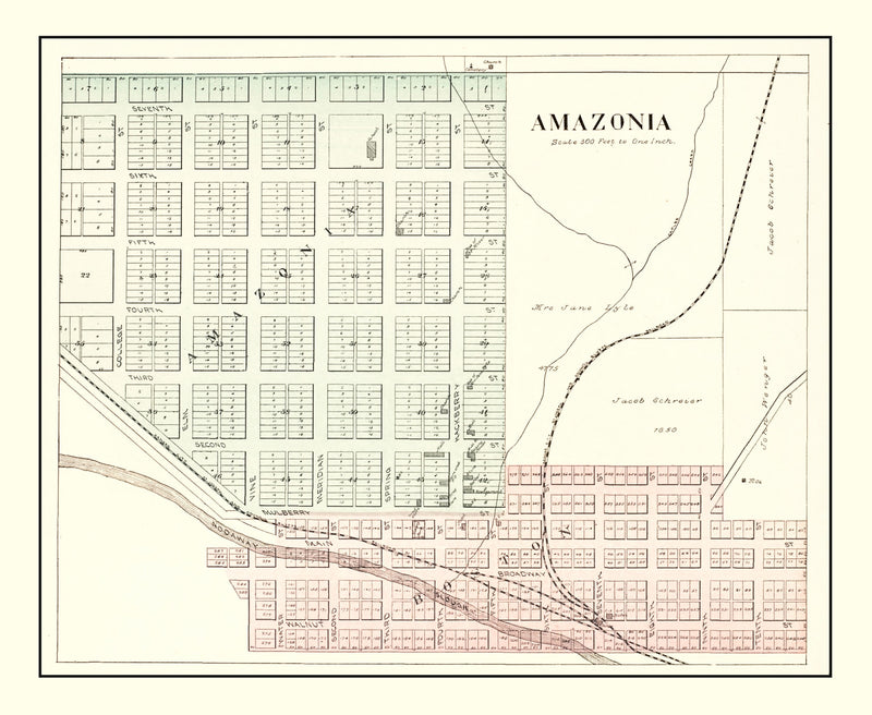 Size comparison using Vintage Map of Amazonia, Missouri 1898