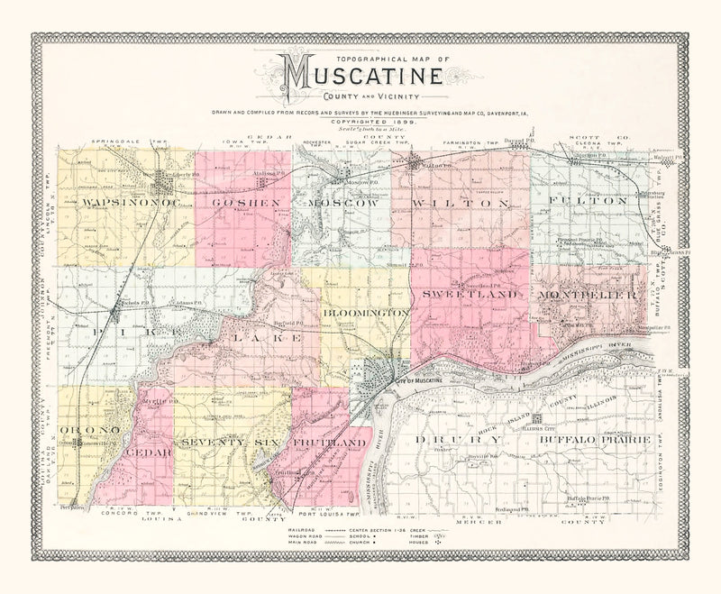 Size comparison using Vintage Map of Muscatine, Iowa 1899