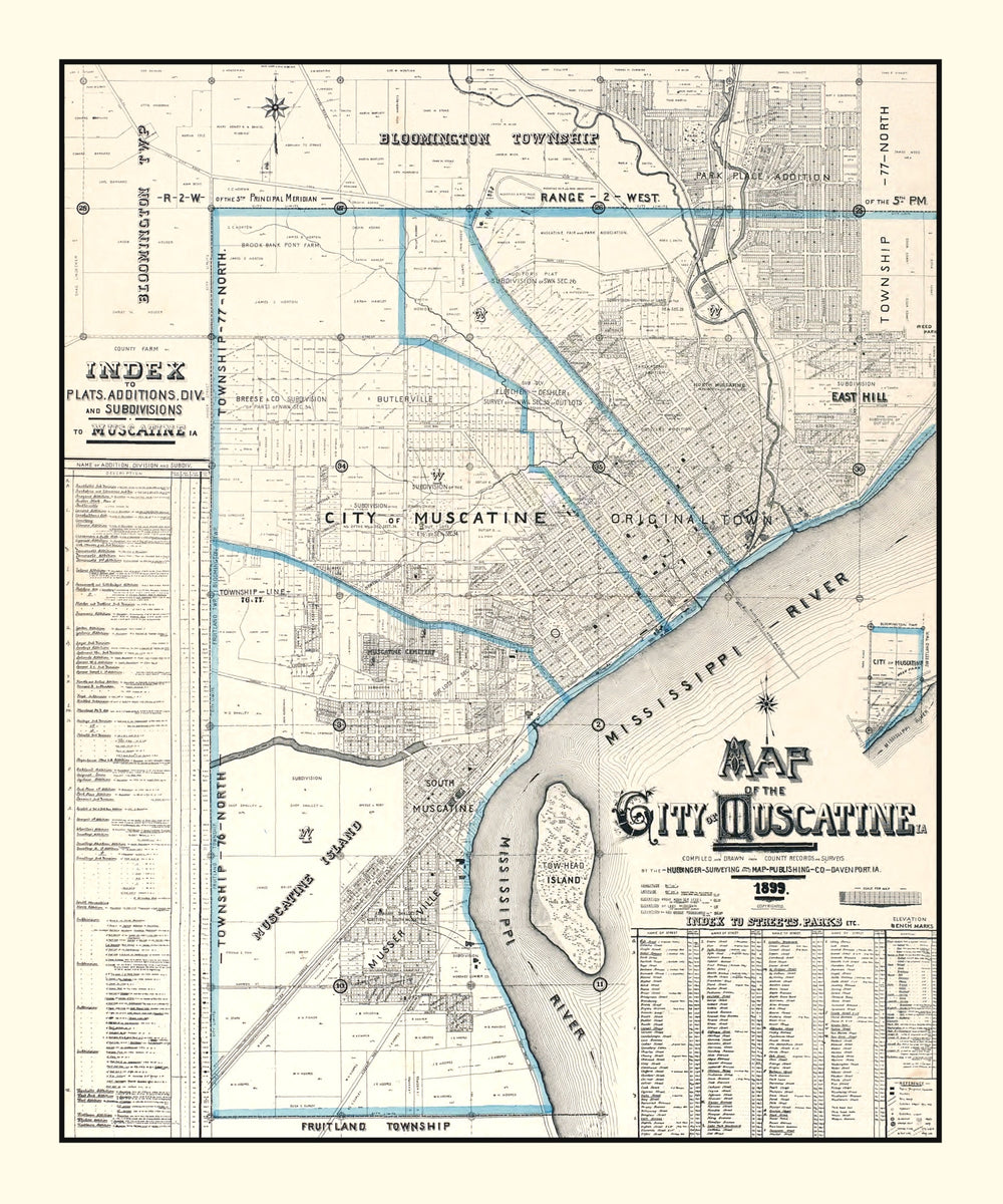 Vintage Map of Muscatine, Iowa 1899 print style example