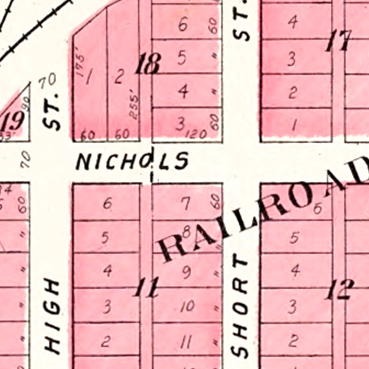 Restored historic details from the 1899 city map of Nichols, Iowa