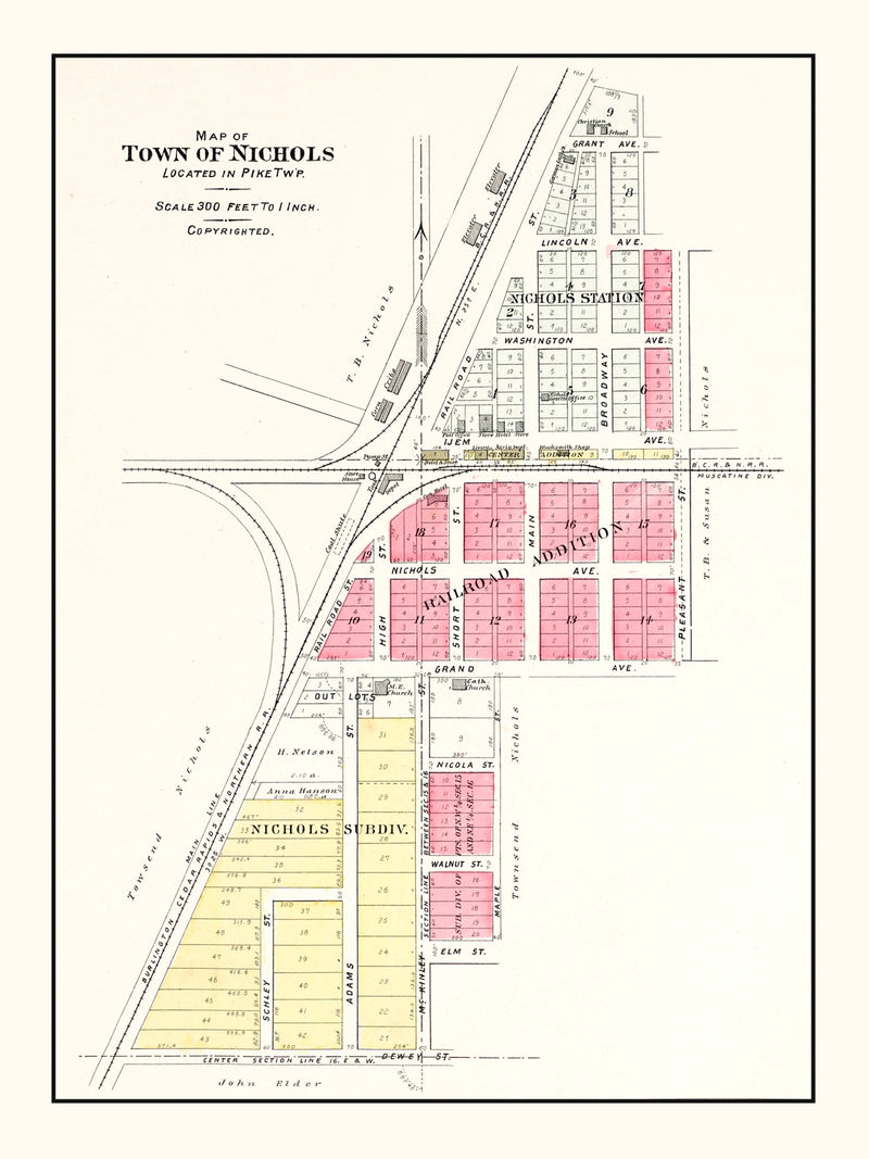Size comparison using Vintage Map of Nichols, Iowa 1899