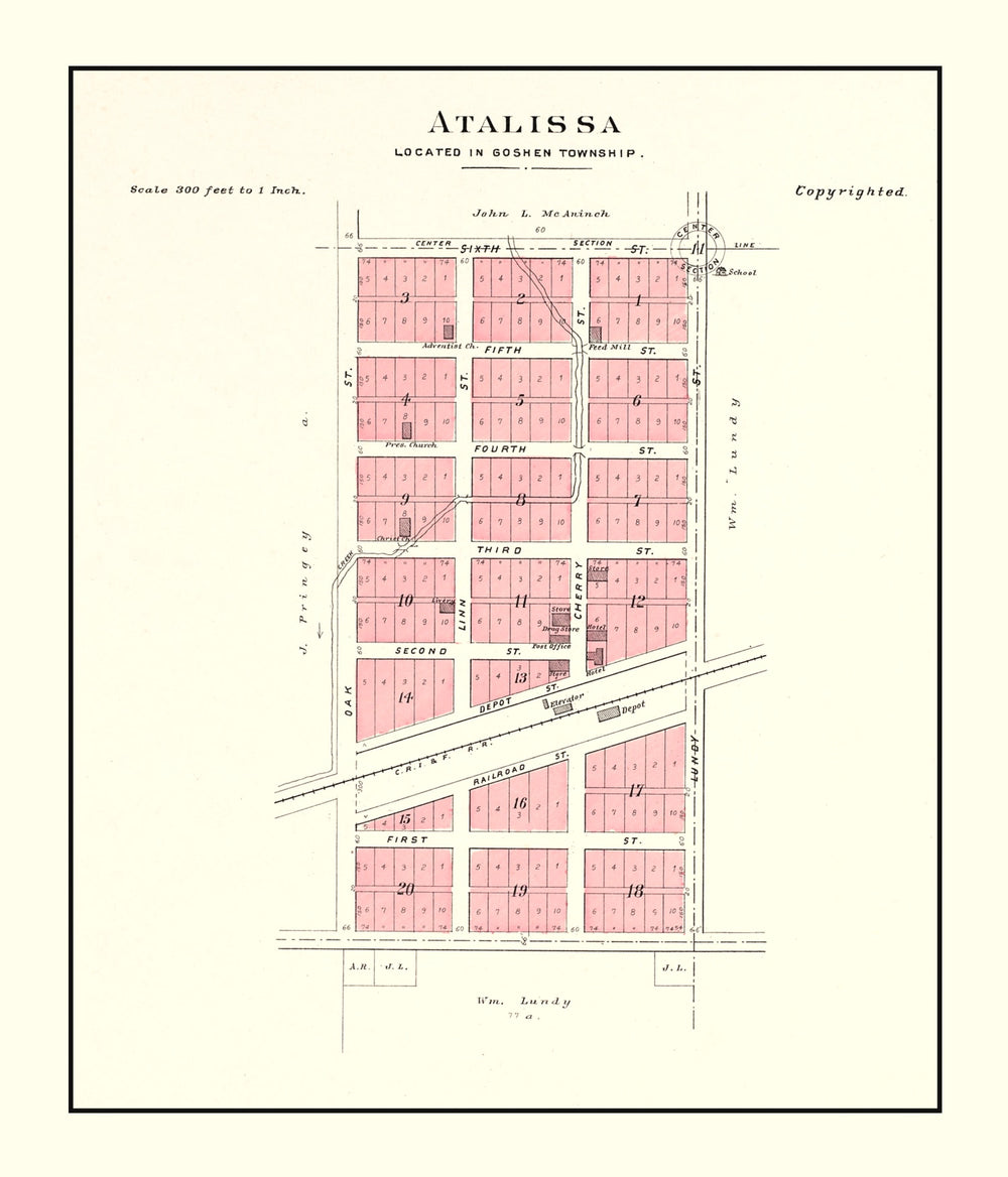 Vintage Map of Atalissa, Iowa 1899 print style example