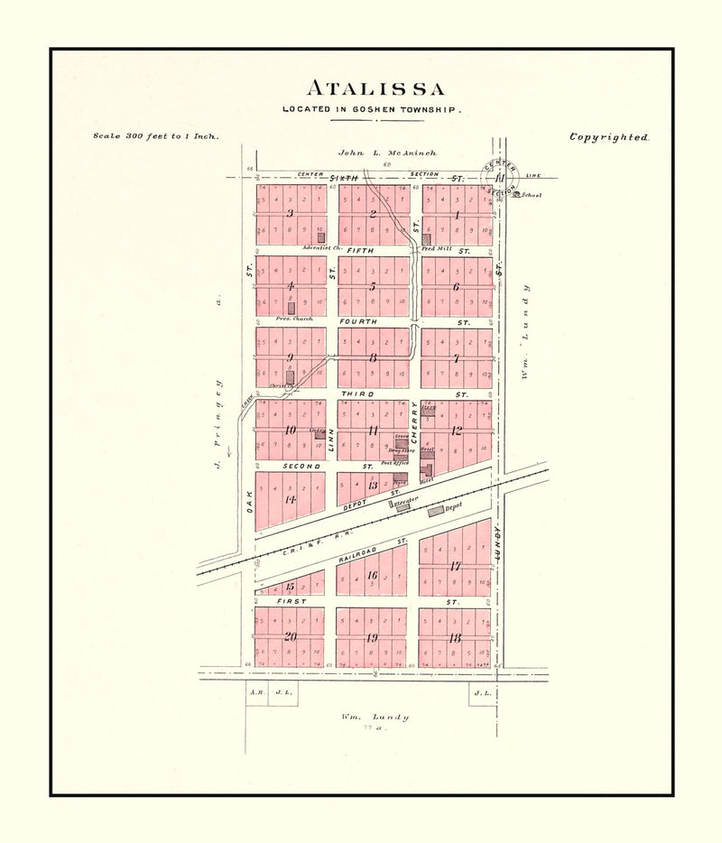 Size comparison using Vintage Map of Atalissa, Iowa 1899