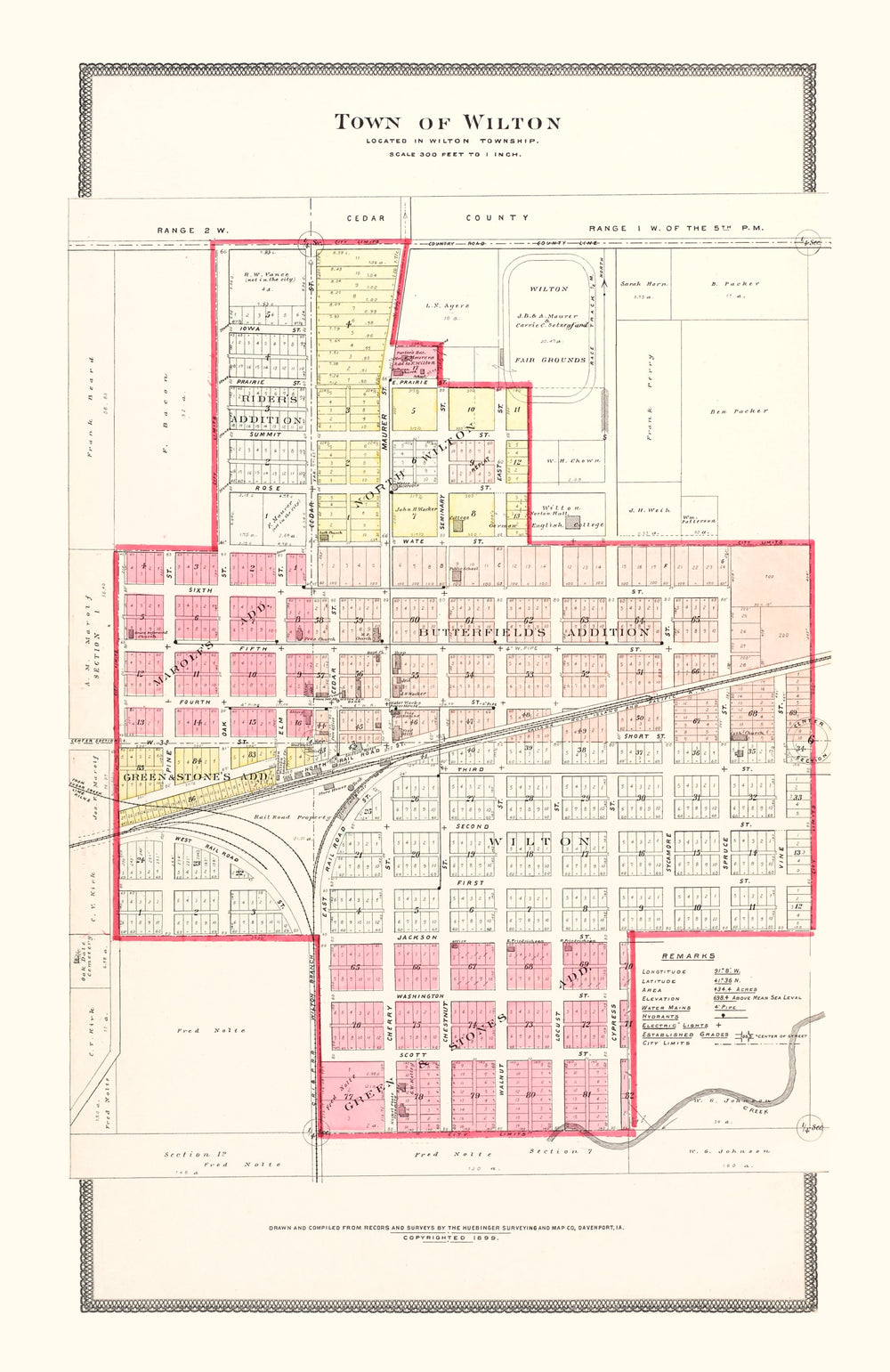 Vintage Map of Wilton, Iowa 1899 print style example