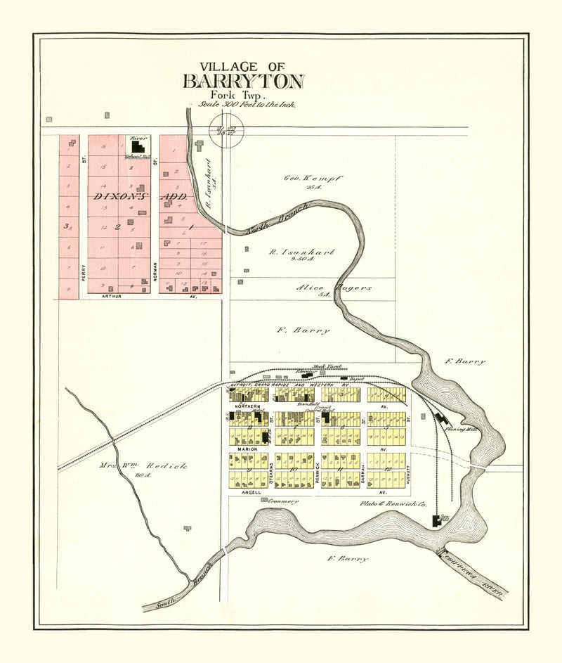 Size comparison using Vintage Map of Barryton, Michigan 1900