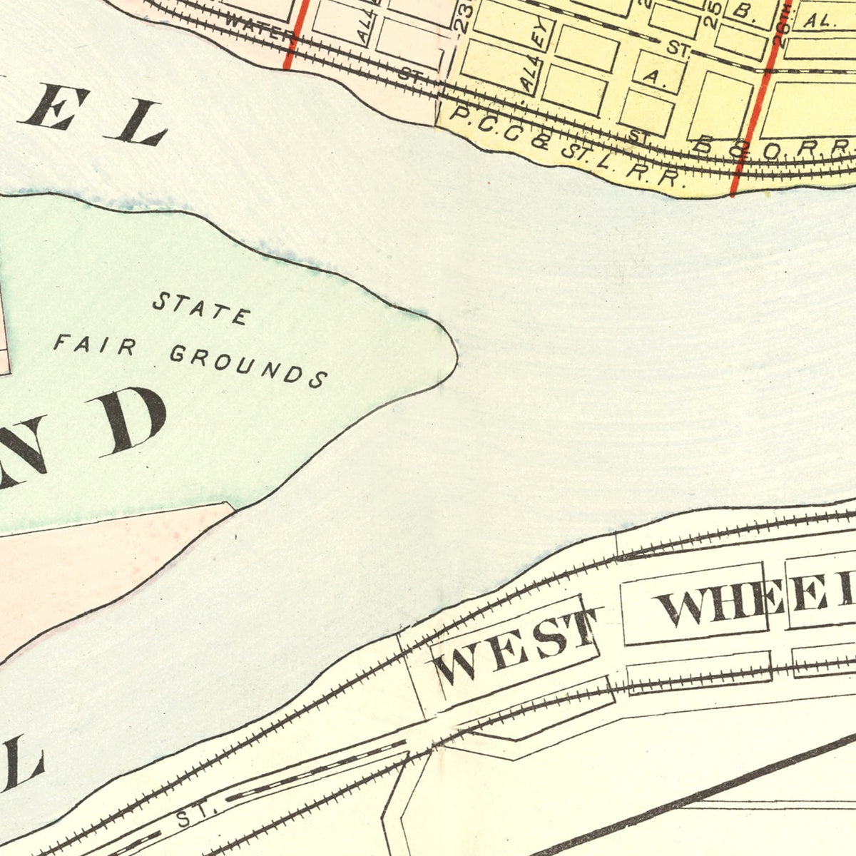 Restored historic details from the 1901 city map of Wheeling, West Virginia