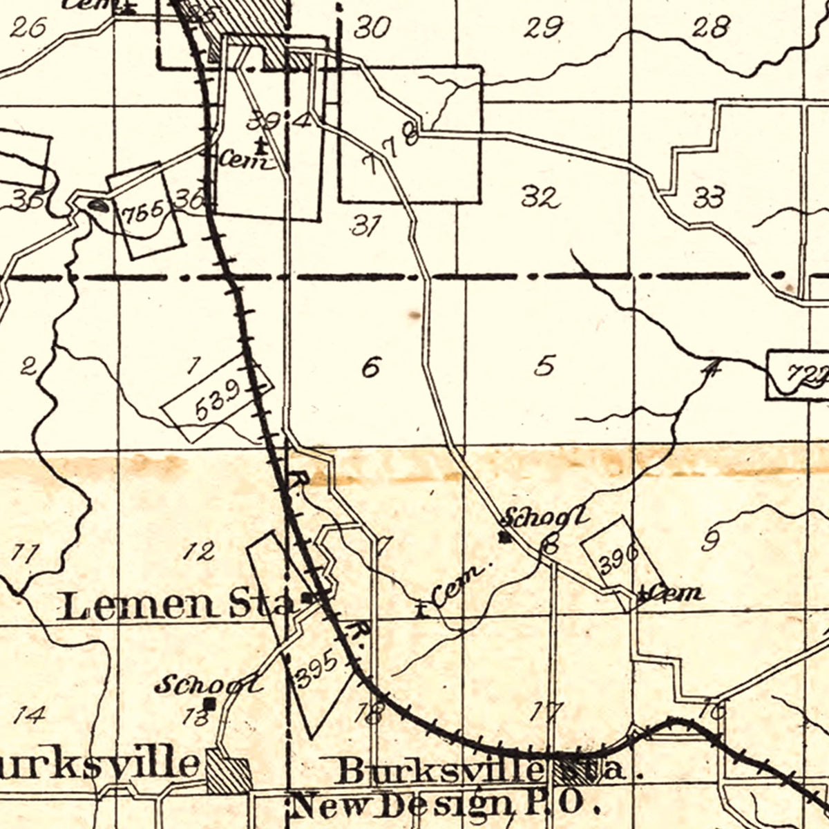 Restored historic details from the 1901 county map of Monroe County, Illinois