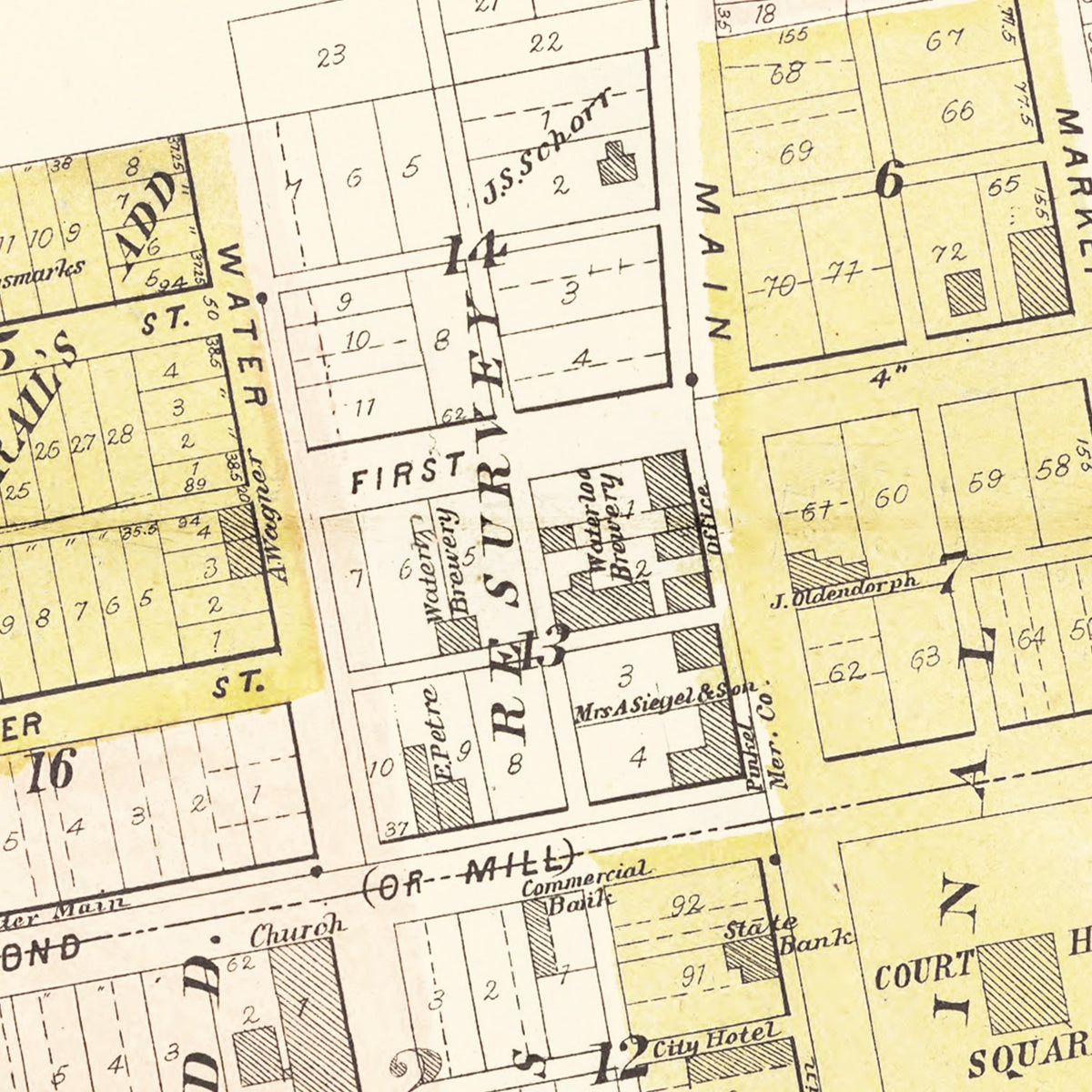 Restored historic details from the 1901 city map of Waterloo, Illinois