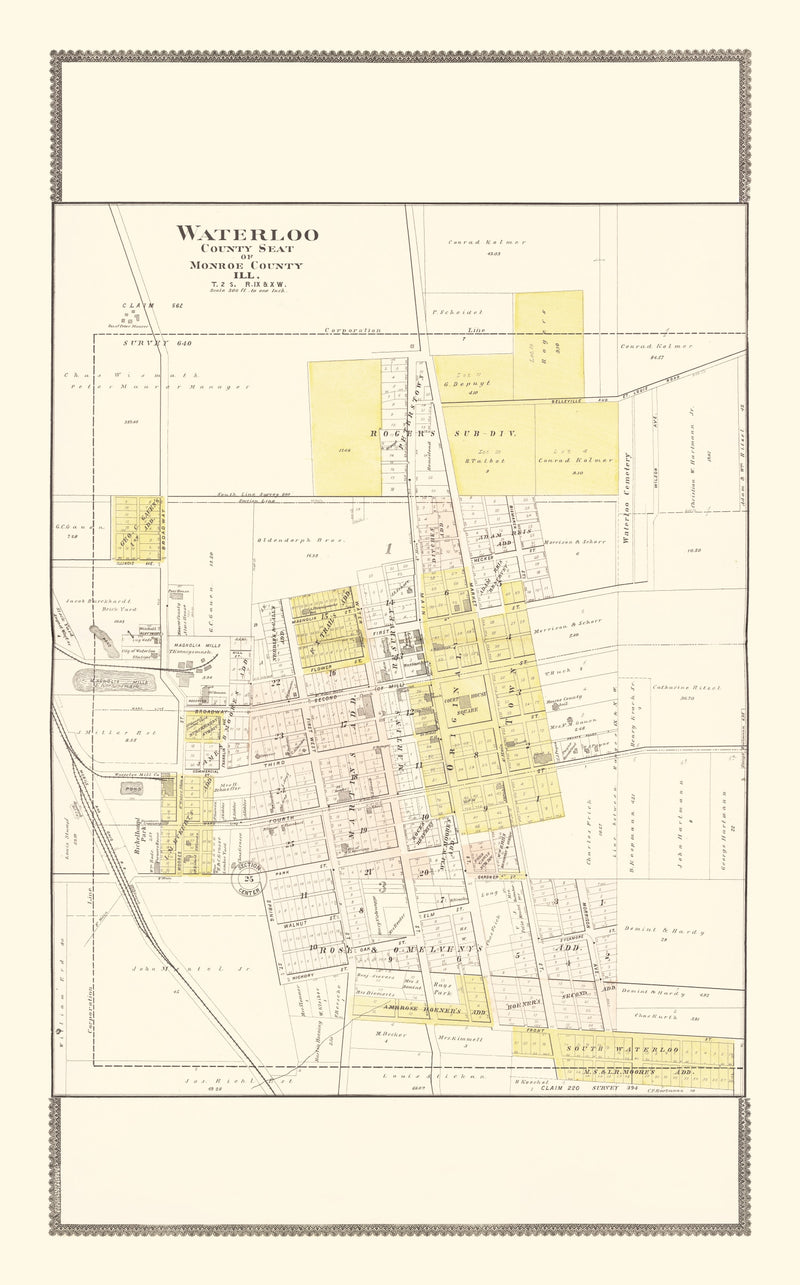 Size comparison using Vintage Map of Waterloo, Illinois 1901