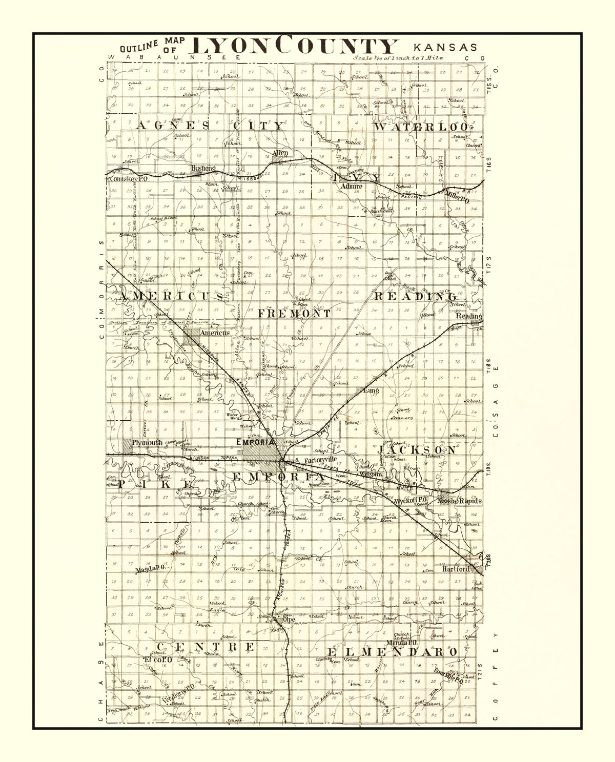 Preview of Vintage Map of Lyon County, Kansas 1901
