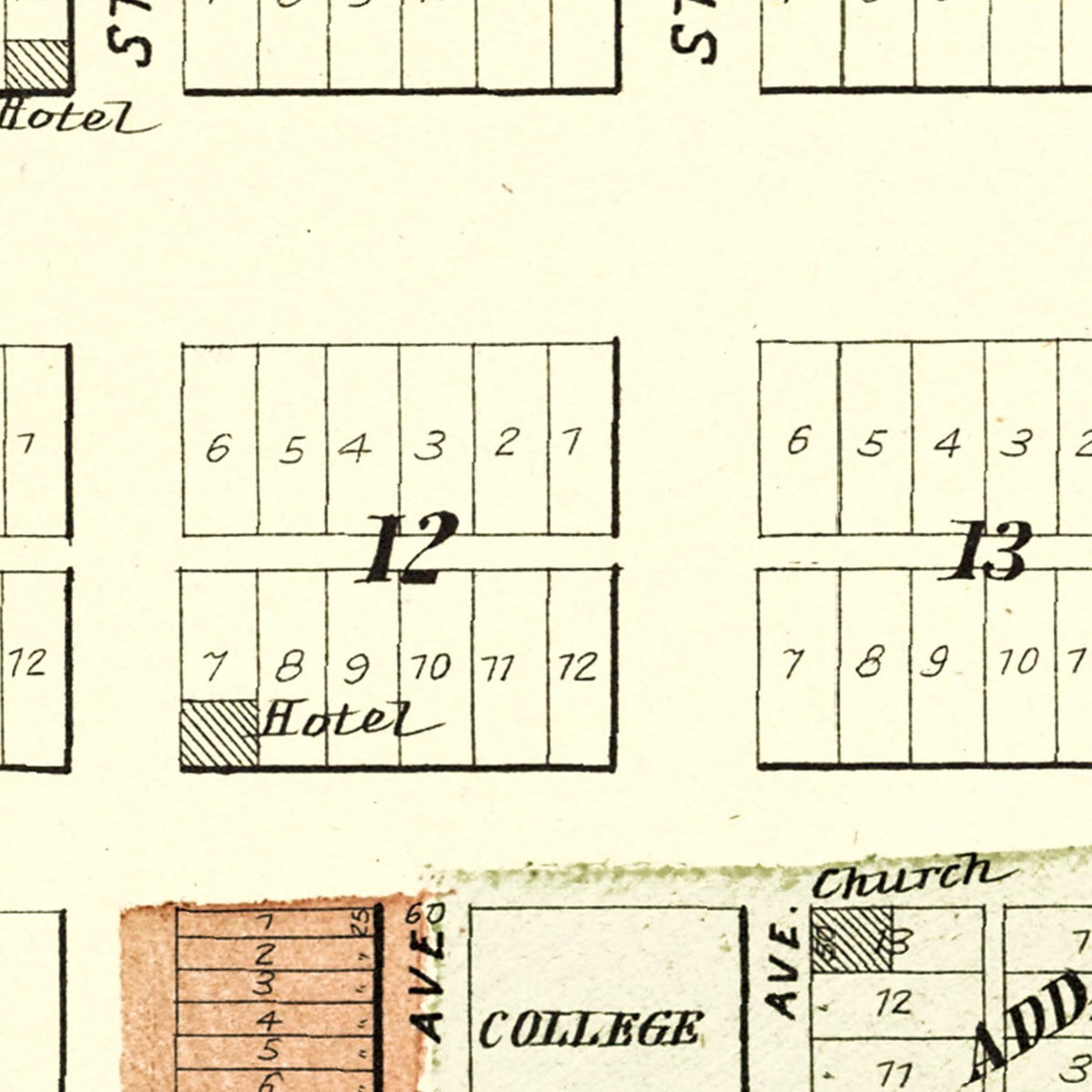 Restored historic details from the 1901 city map of Hartford, Kansas