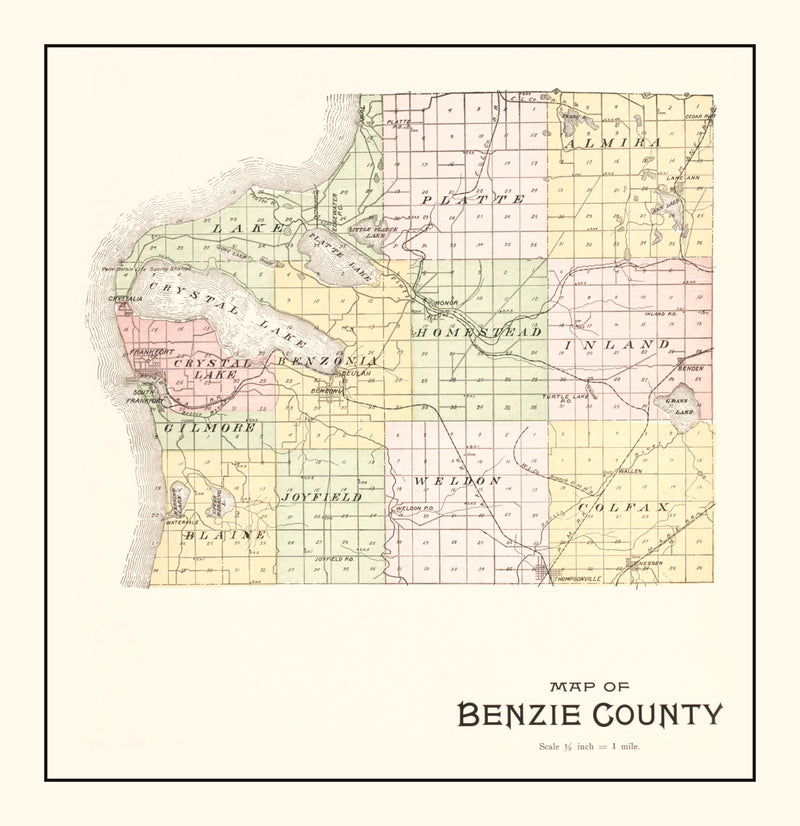 Size comparison using Vintage Map of Benzie County, Michigan 1901
