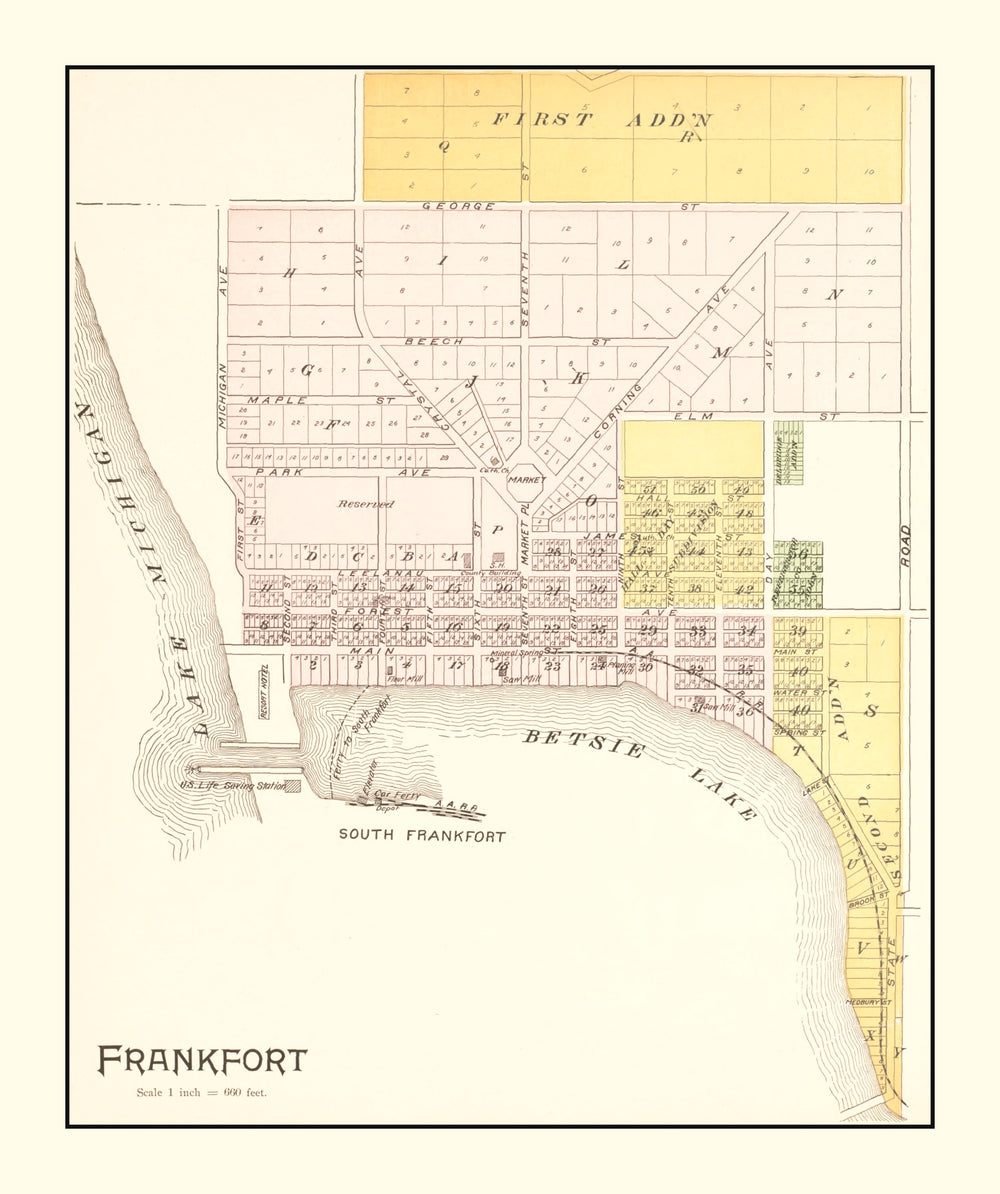 Vintage Map of Frankfort, Michigan 1901 print style example