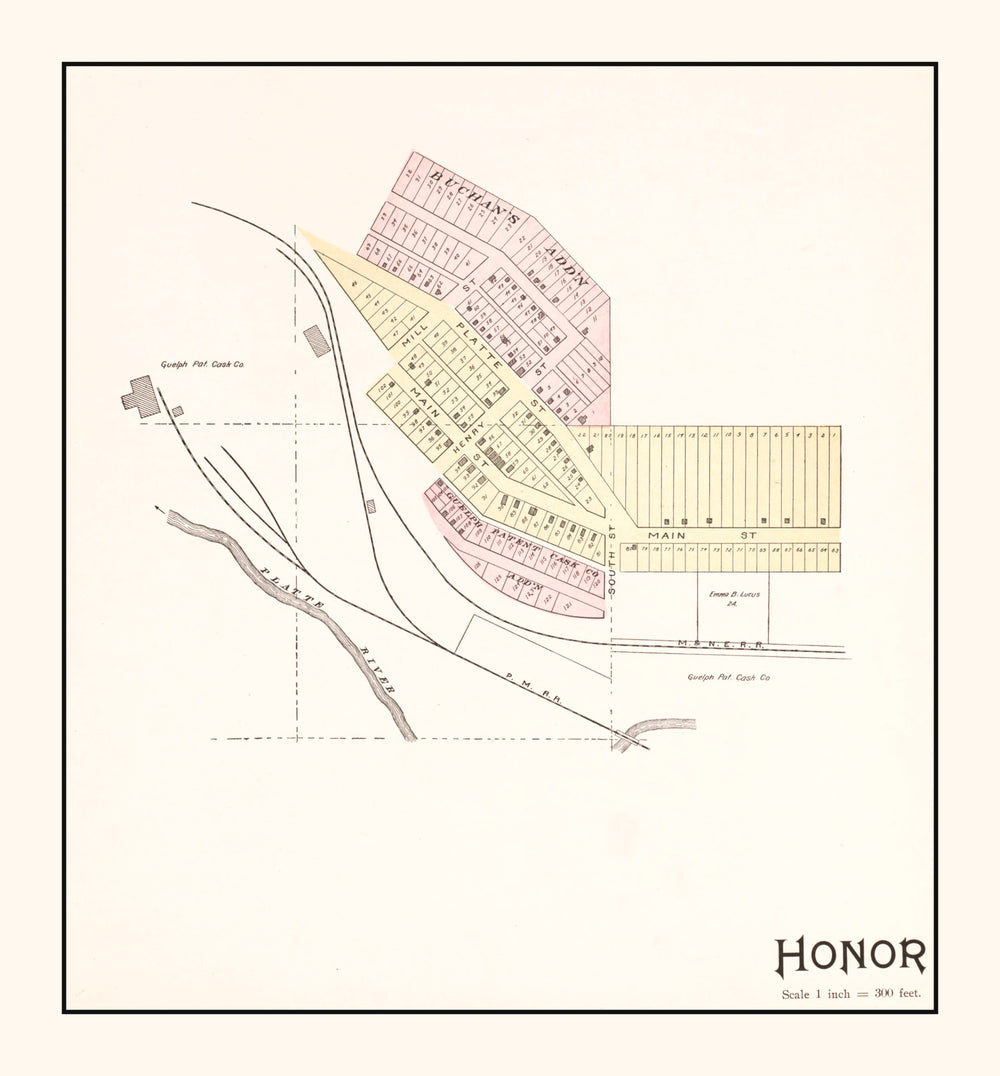 Vintage Map of Honor, Michigan 1901 print style example