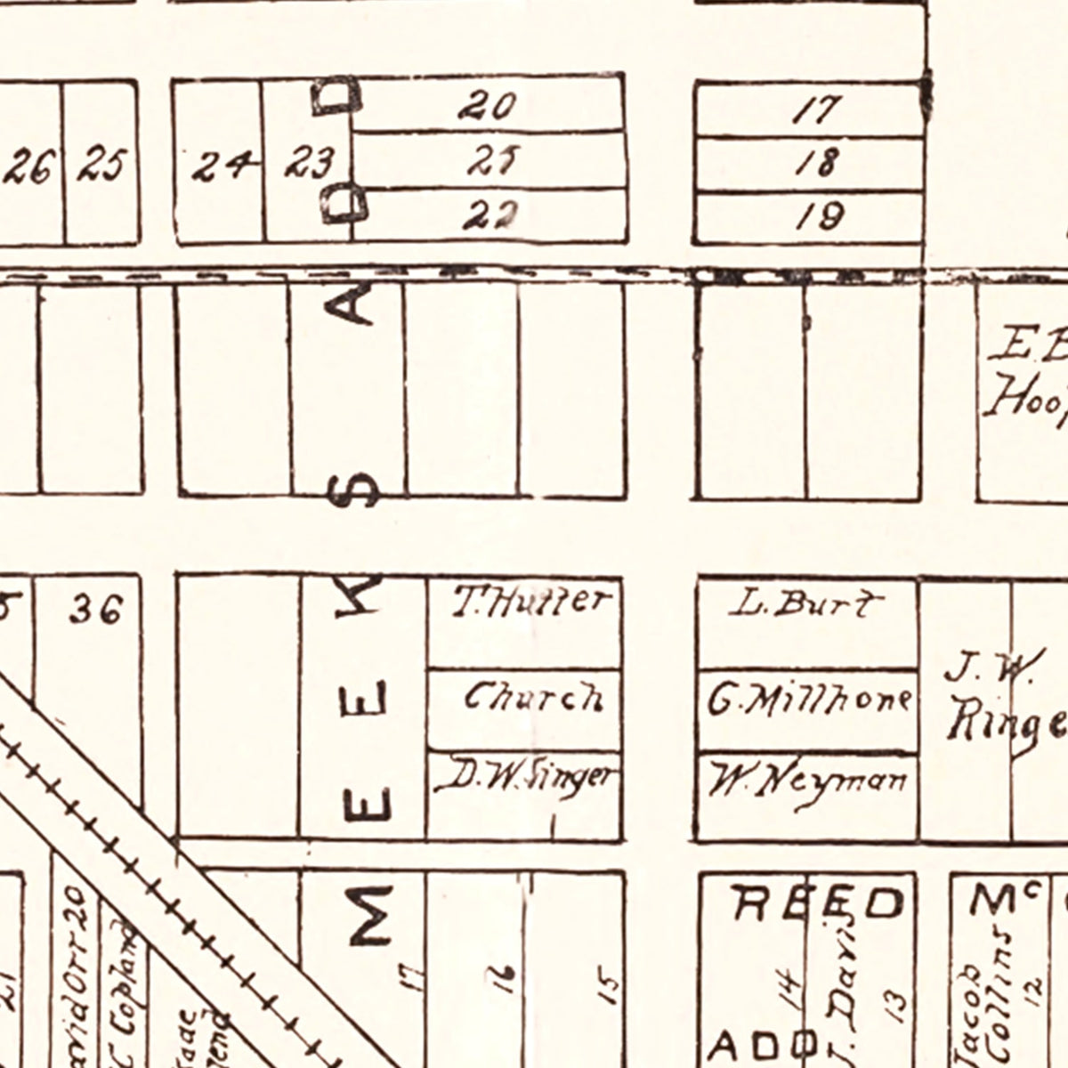 Restored historic details from the 1902 city map of Byesville, Ohio