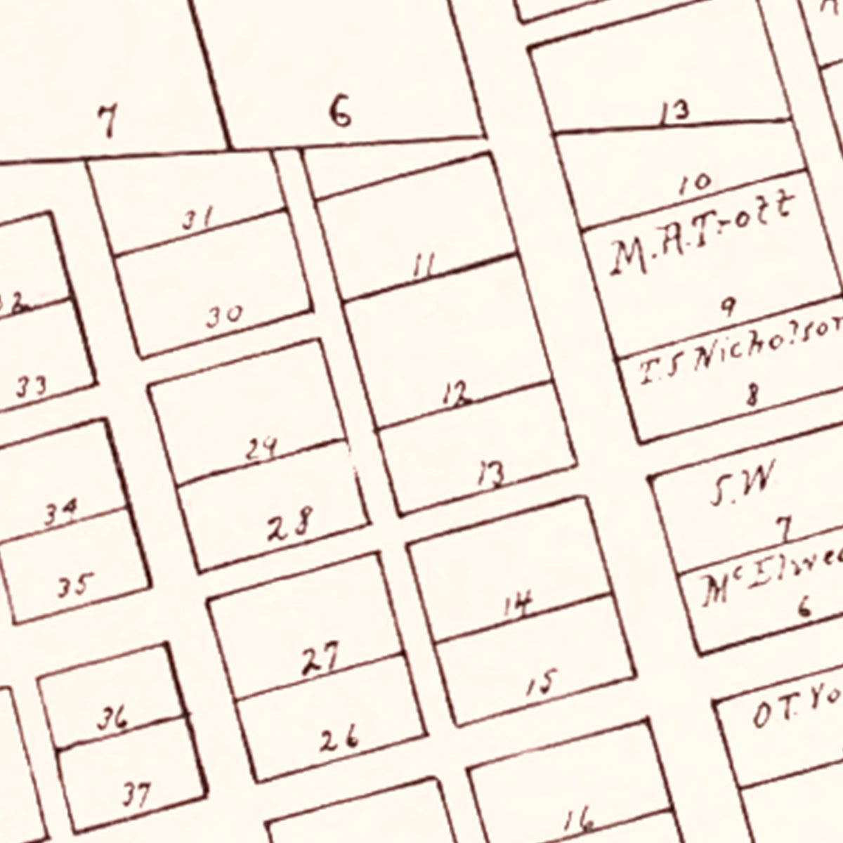 Restored historic details from the 1902 city map of Pleasant, Ohio