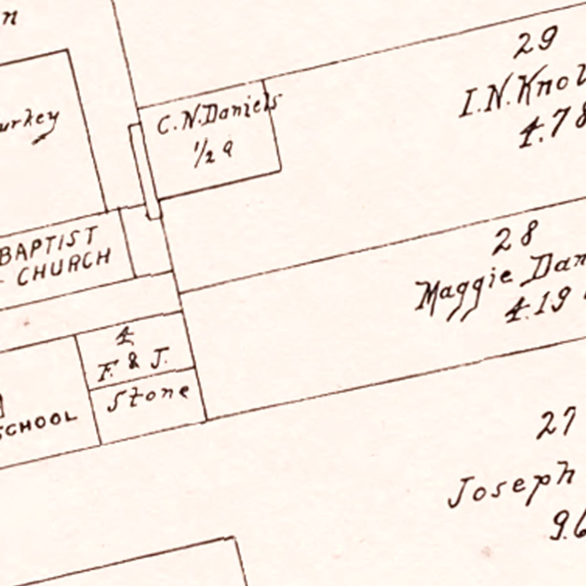 Restored historic details from the 1902 city map of Cumberland, Ohio