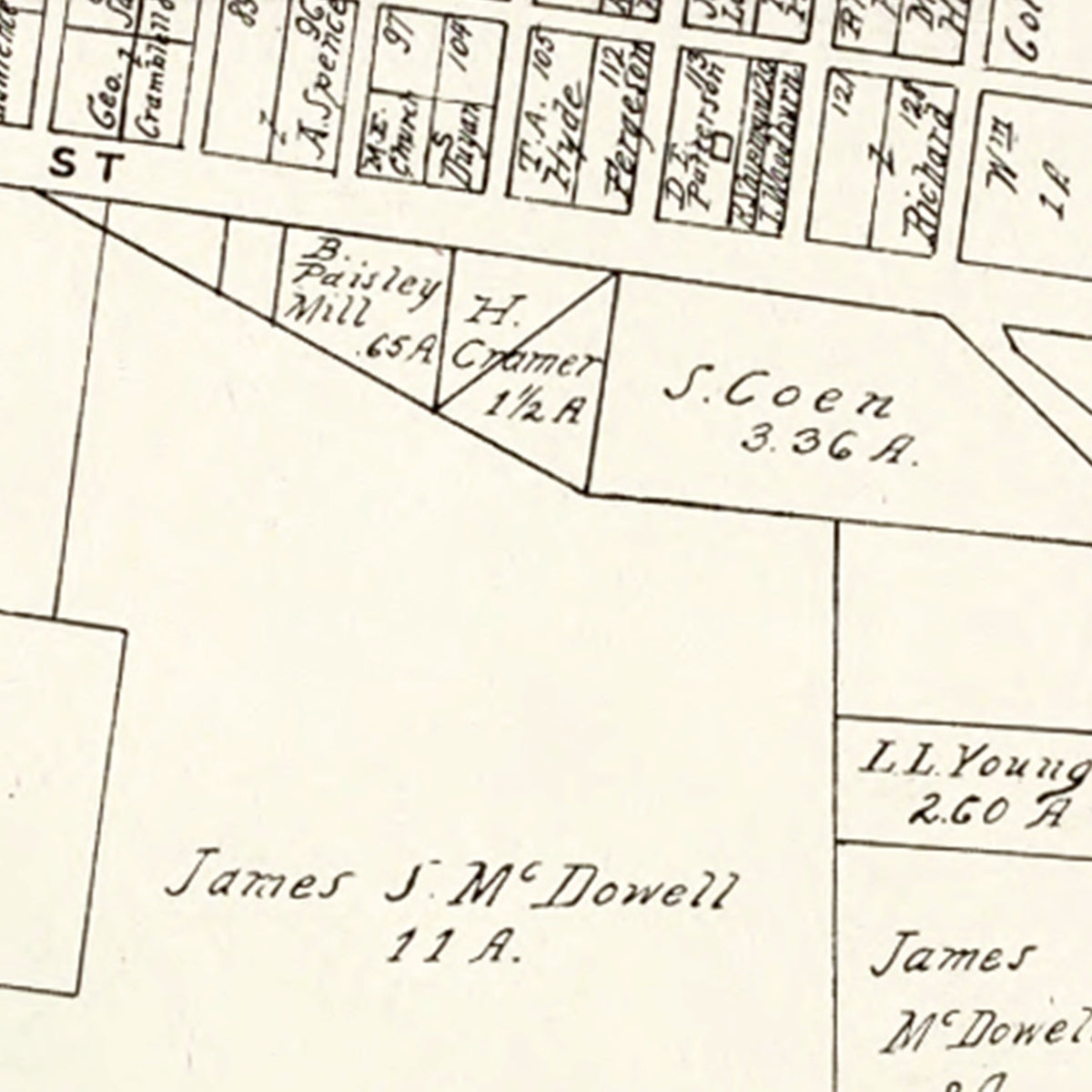 Restored historic details from the 1902 city map of Washington, Ohio