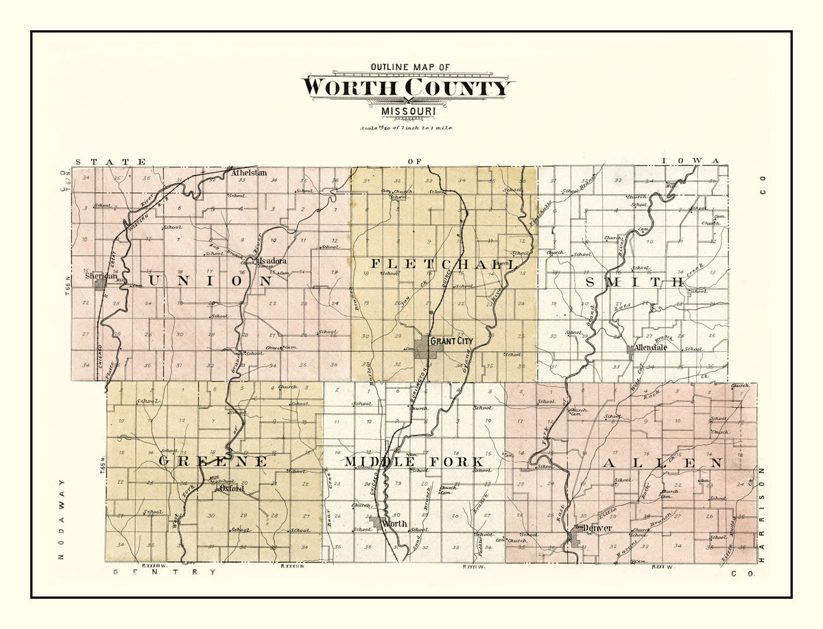 Preview of Vintage Map of Worth County, Missouri 1902