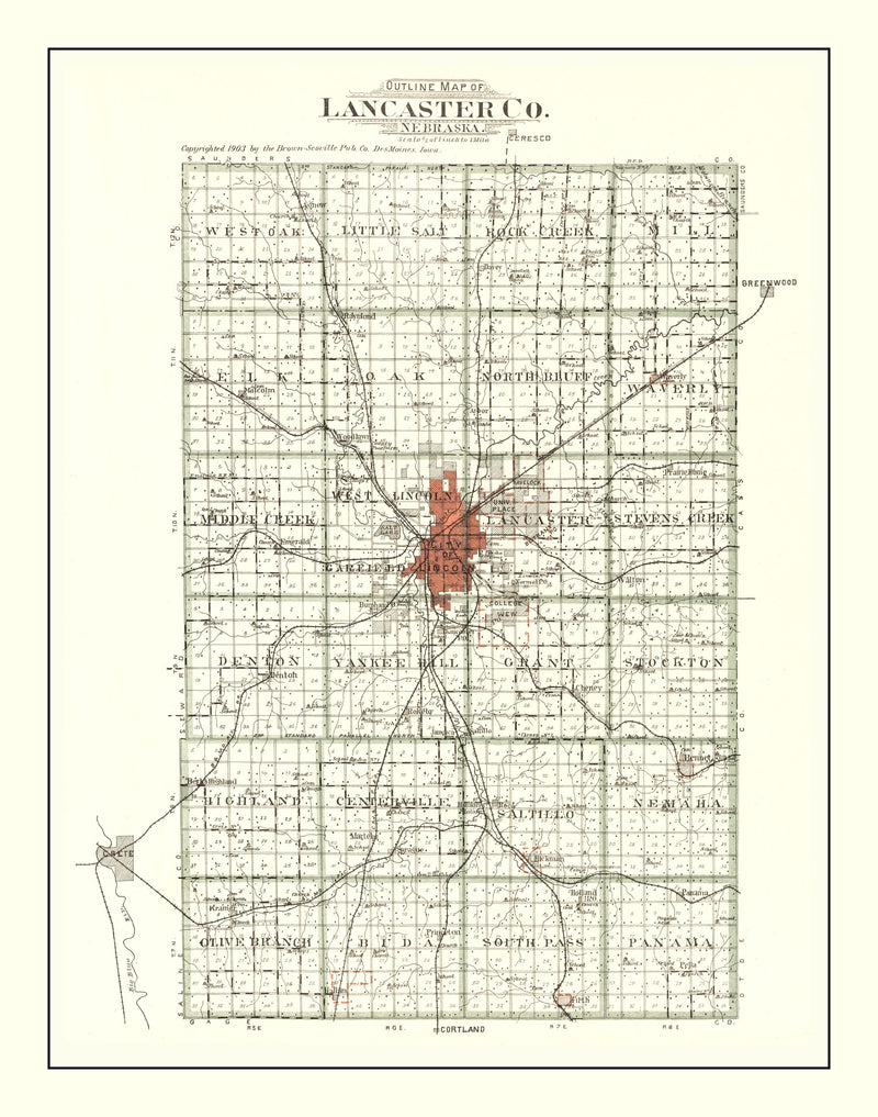 Size comparison using Vintage Map of Lancaster County, Nebraska 1903