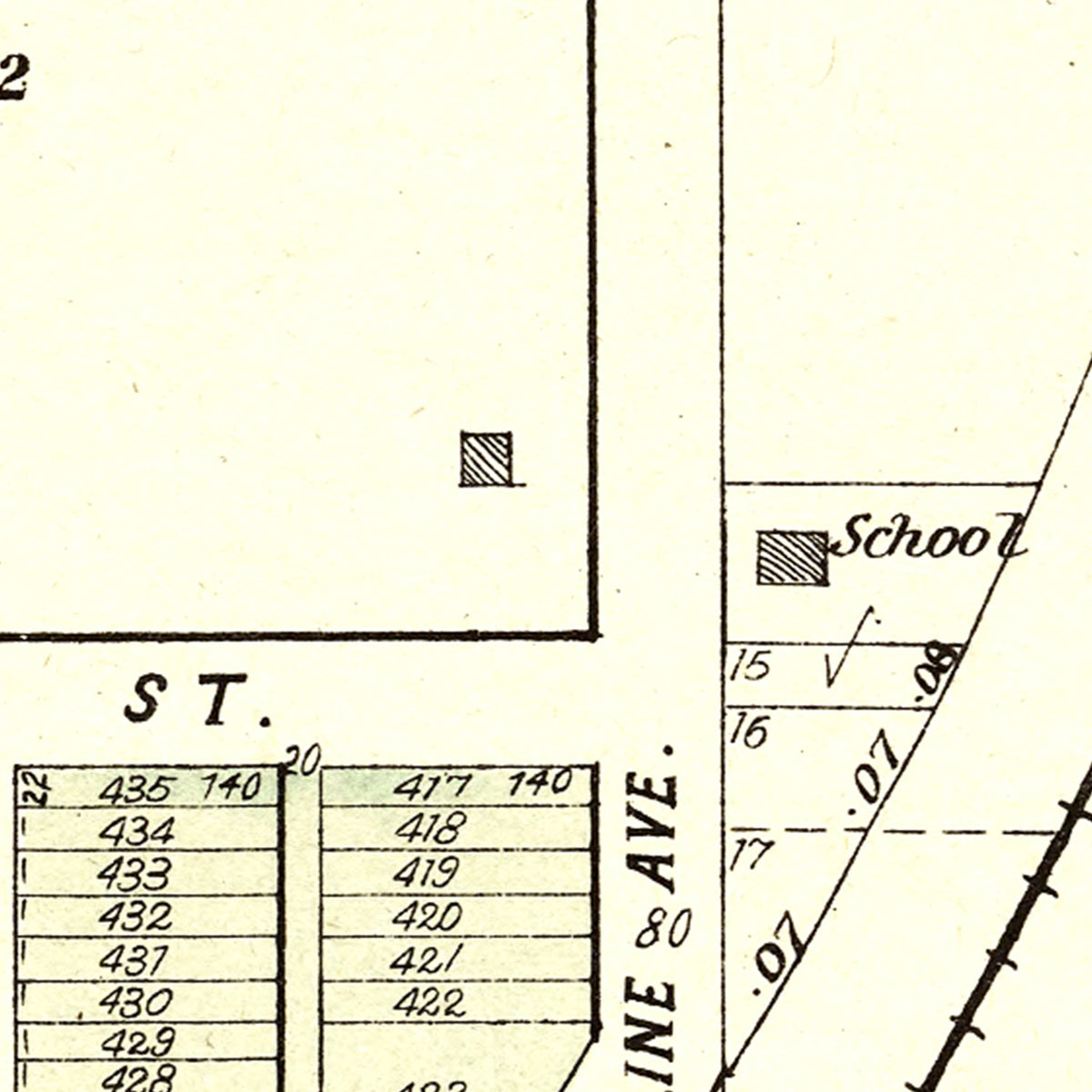 Restored historic details from the 1903 city map of Denton, Nebraska