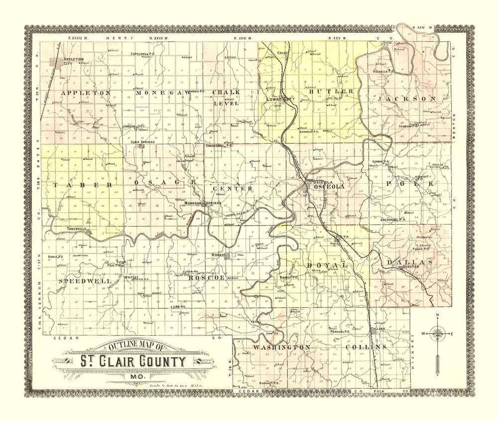 Vintage Map of Saint Clair County, Missouri 1903 print style example