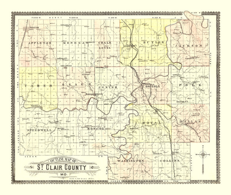 Size comparison using Vintage Map of Saint Clair County, Missouri 1903