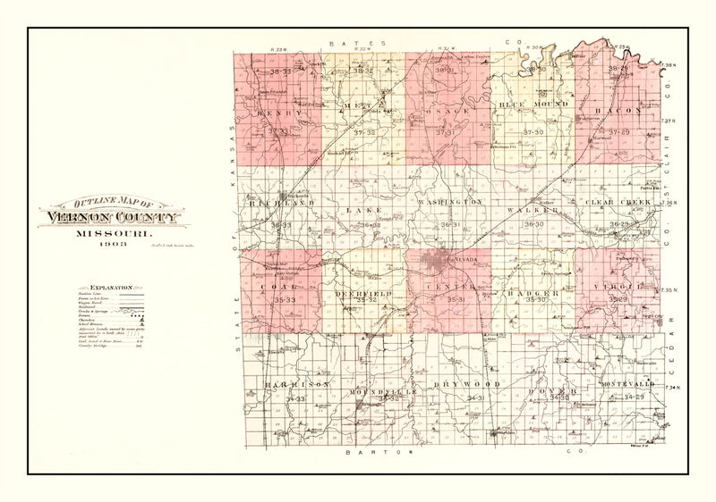 Size comparison using Vintage Map of Vernon County, Missouri 1903