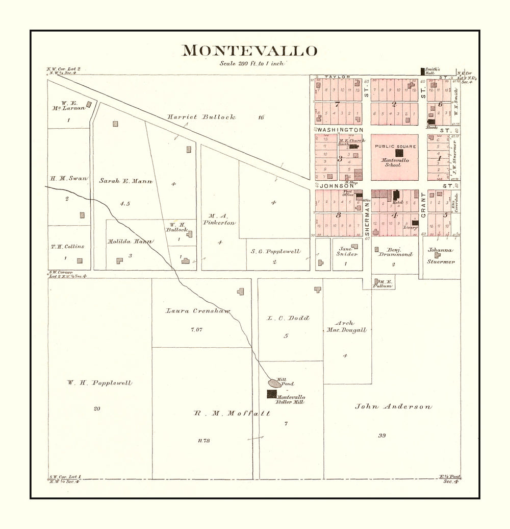 Vintage Map of Montevallo, Missouri 1903 print style example