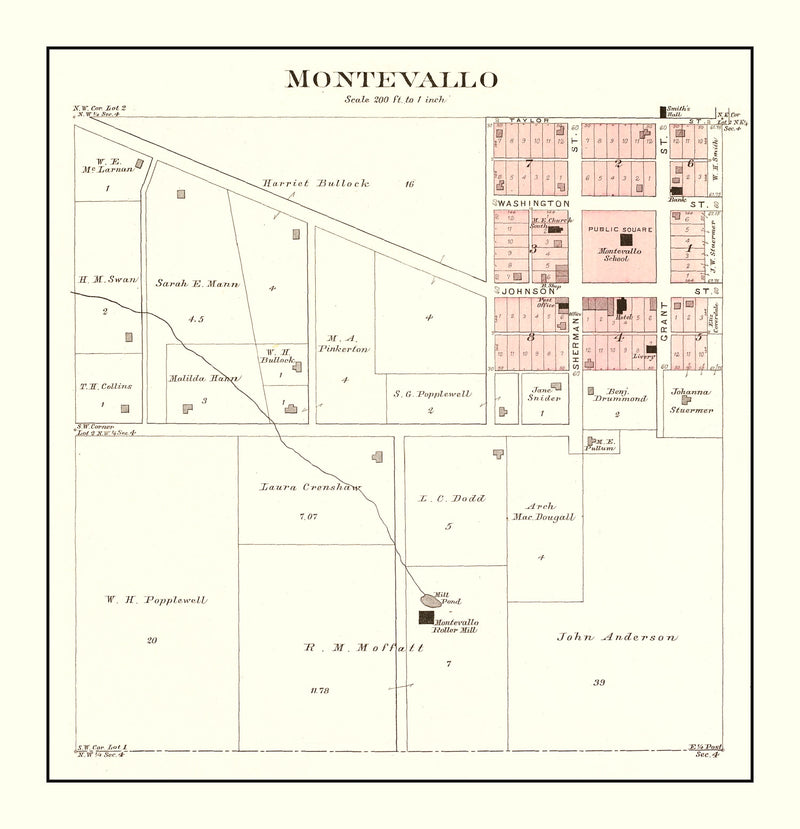 Size comparison using Vintage Map of Montevallo, Missouri 1903