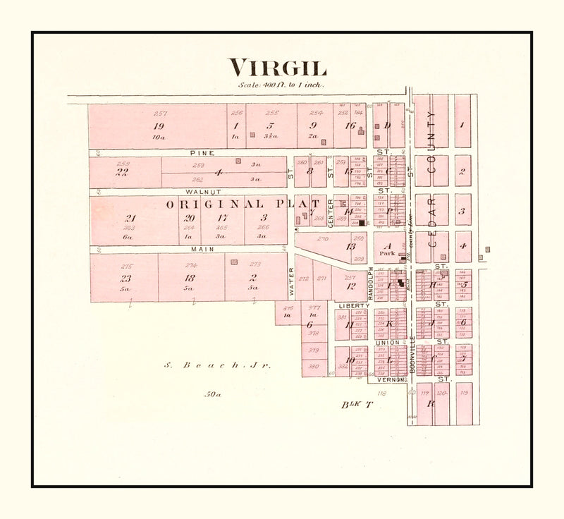 Size comparison using Vintage Map of Virgil, Missouri 1903